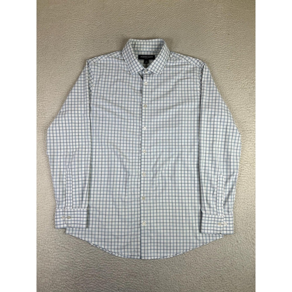 Mizzen+Main Leeward Dress Shirt Mens Large Blue Check Trim Fit Stretch LS
